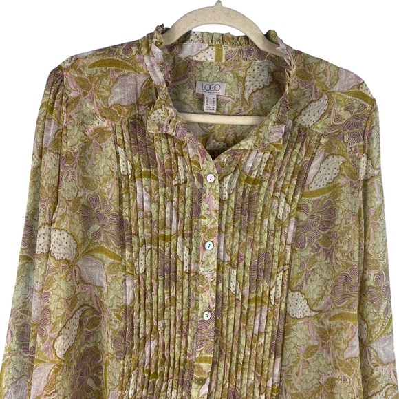 LOGO Lori Goldstein Chiffon Long Sleeve Blouse Sheer Floral Print Size Medium - Picture 3 of 10